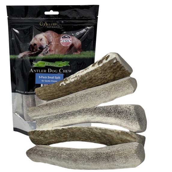 Deluxe Naturals 5-Pack Small Split Elk Antler Dog Chews, Naturally Shed A-Grade Elk Antler Treat for Toy and Small Dogs (Up to 15 lbs)