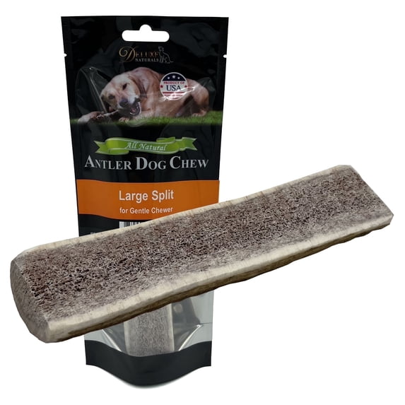 Deluxe Naturals 1-Pack Large Split Elk Antler Dog Chew, Naturally Shed A-Grade Elk Antler Treat for Small and Medium Dogs