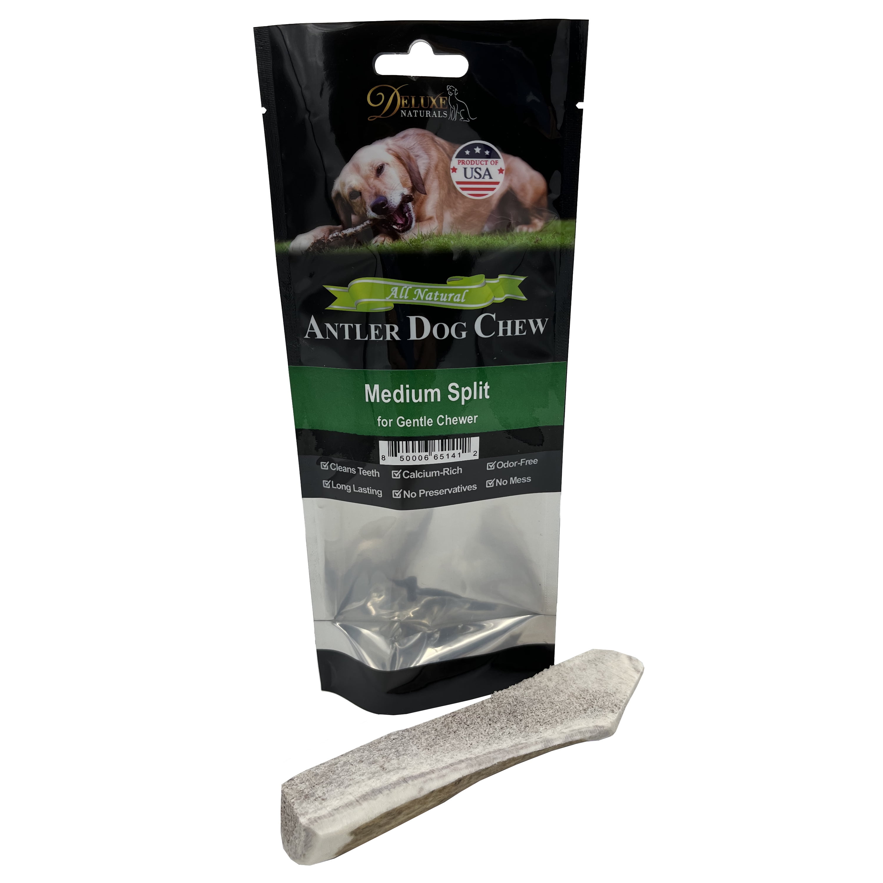 Deluxe Naturals Elk Antler Dog Chew Single Pack, Medium Split Antler ...