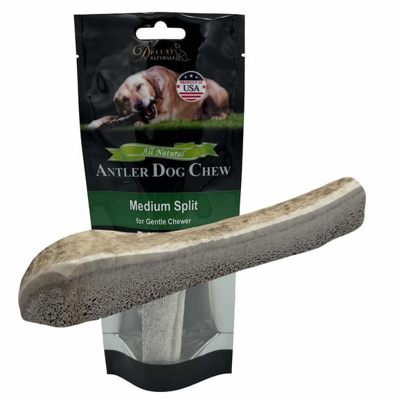 Deluxe Naturals 1-Pack Medium Split Elk Antler Dog Chew, Naturally Shed A-Grade Elk Antler Treat for Small and Tiny Dogs