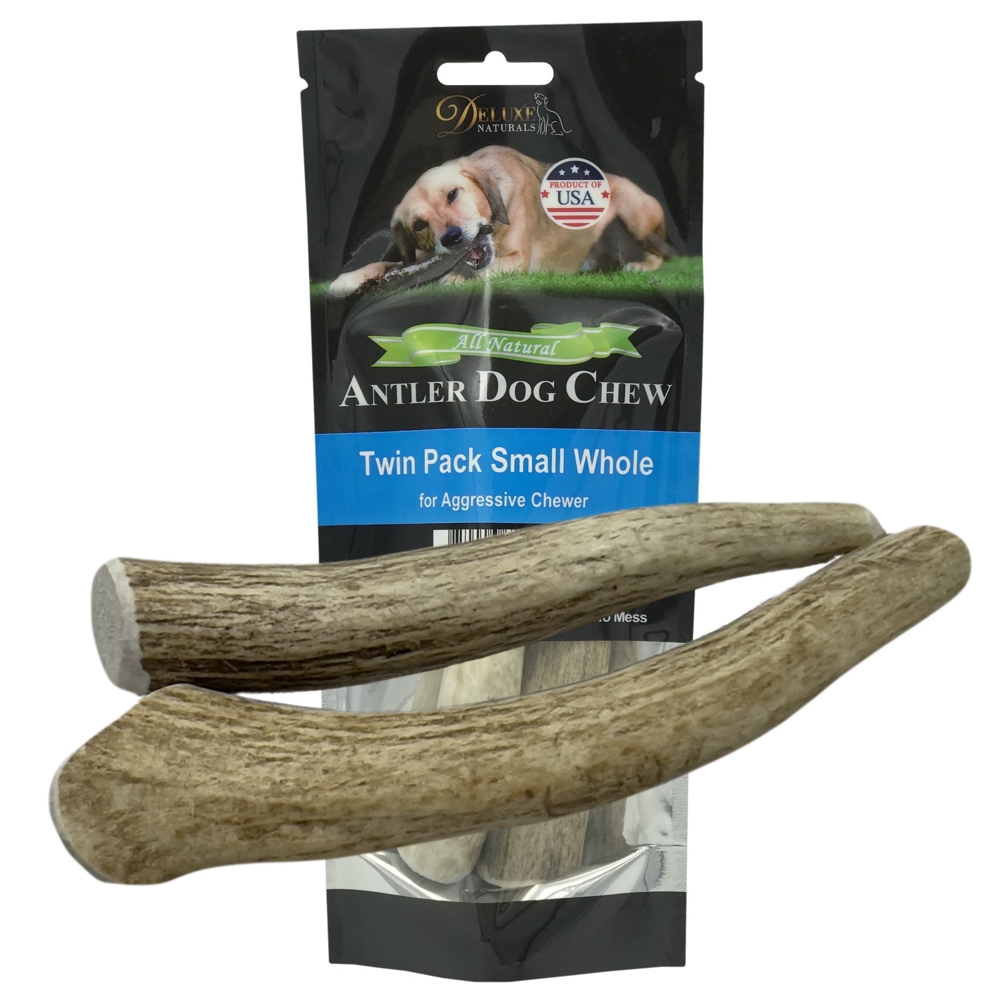 Deluxe Naturals 2-Pack Small Whole Elk Antler Dog Chews, Natural