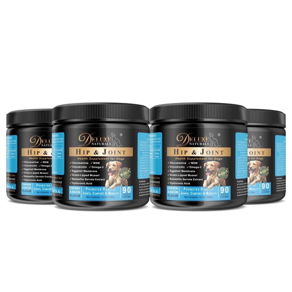 Deluxe Naturals Hip and Joint Soft Chews for Dogs – 360 Count (Pack of 4 x 90) – Joint Supplement with Glucosamine, MSM, Chondroitin, Omega-3 – Large Value Pack – Chicken & Bacon Flavor