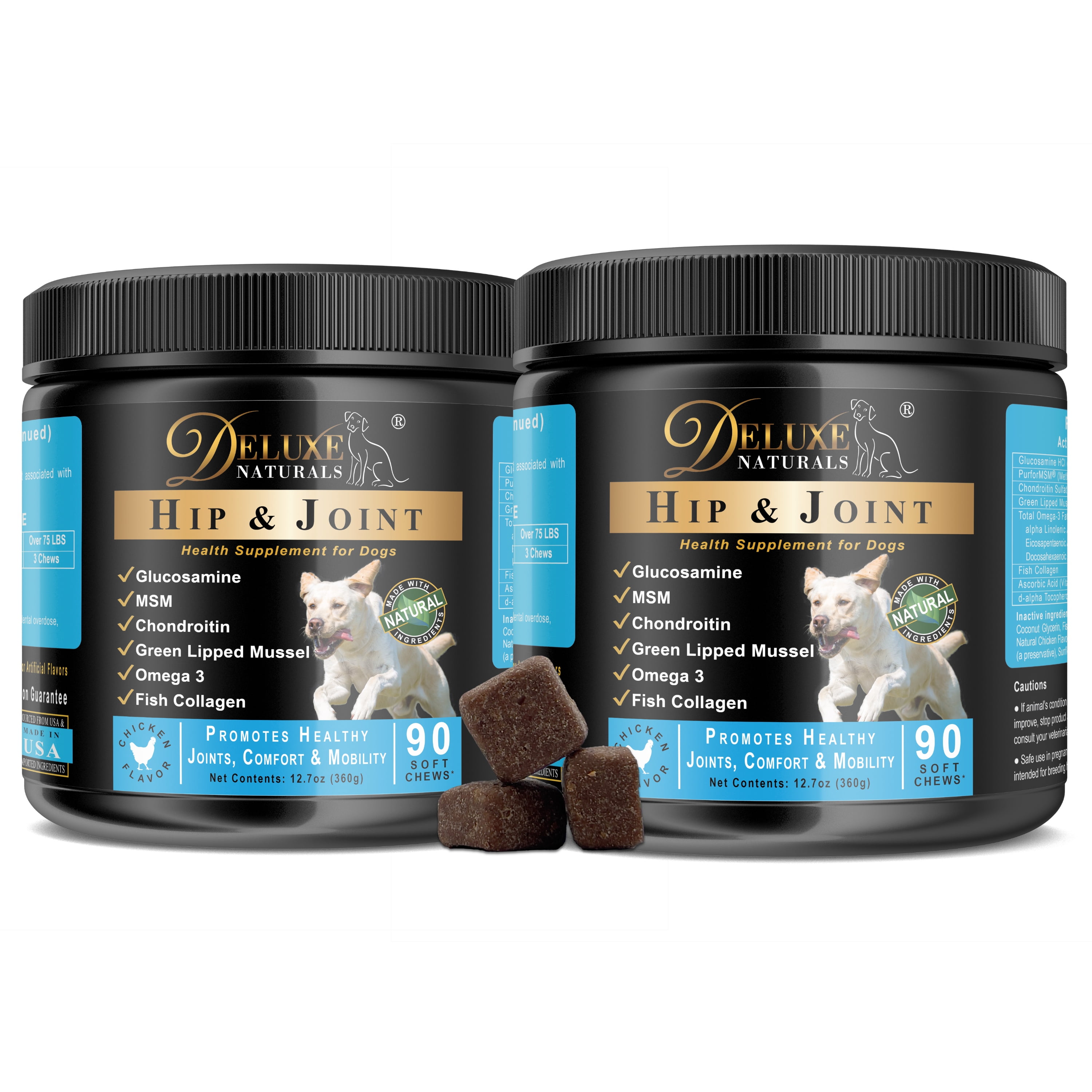 Deluxe Naturals Hip and Joint Soft Chews for Dogs with Glucosamine, MSM