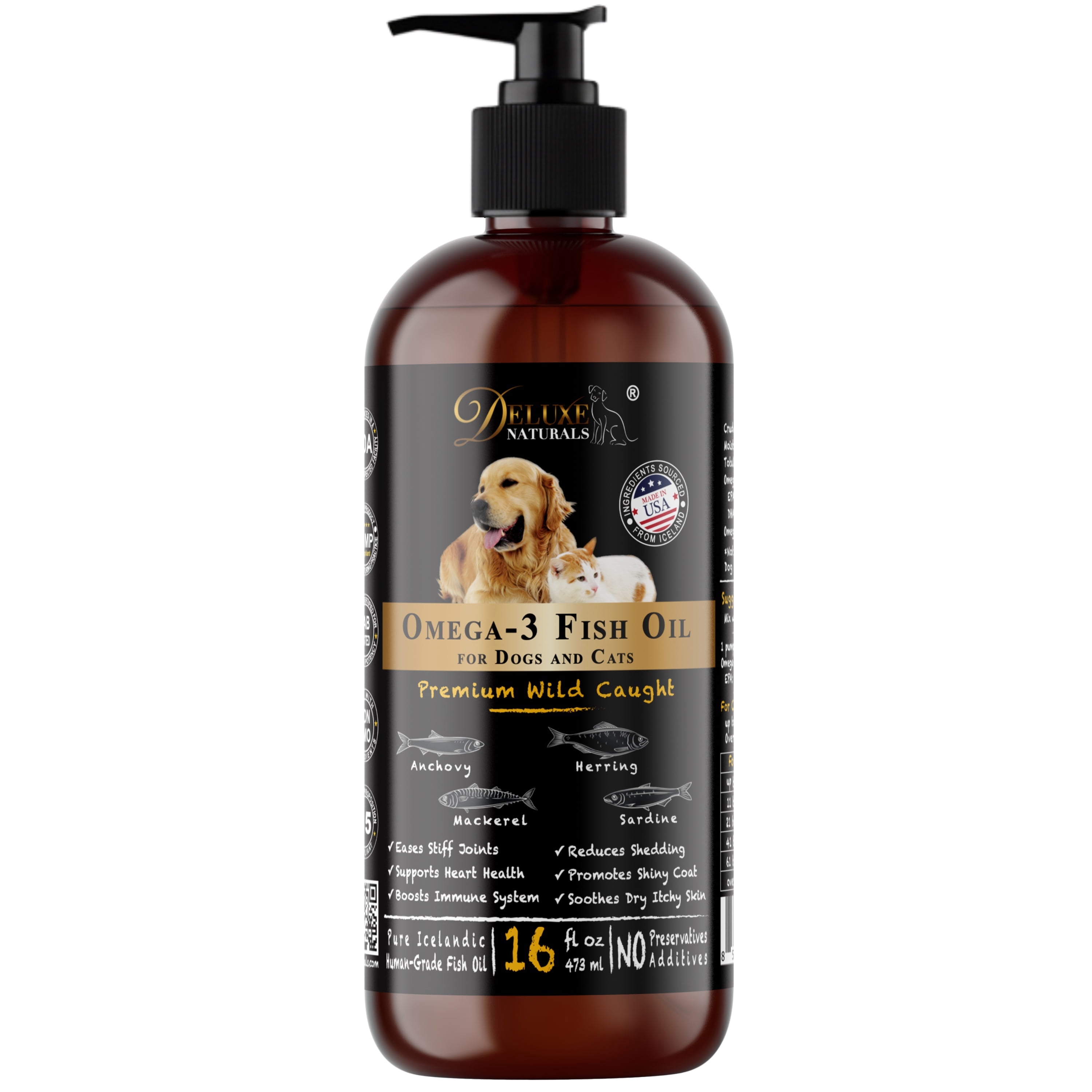 Deluxe Naturals Omega-3 Fish Oil Liquid for Dog and Cat, 16 fl oz