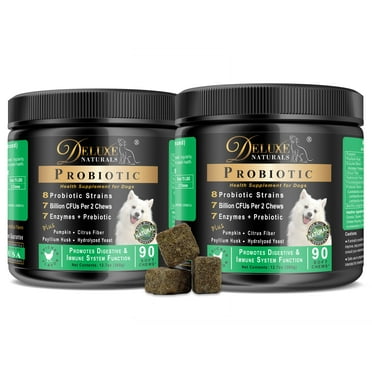 Deluxe Naturals Probiotics for Dogs | All-Natural Dog Probiotic Soft Chews with Enzymes, Prebiotics, Pumpkin | Promotes Digestive Health, Improves Allergy & Immunity - 180 Count (Pack of 2 x 90ct)