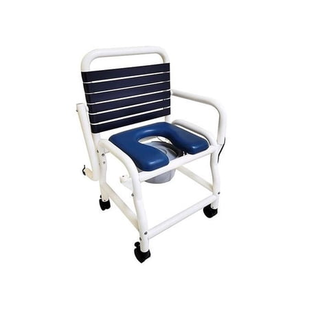 Deluxe New Era 18 in. Patent Pending Infection Control Shower Commode Hard Seat Chair, Blue & White