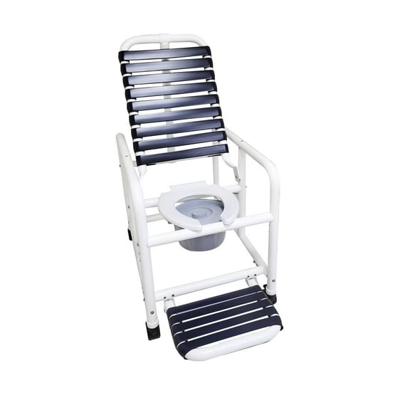 Deluxe New Era Patented Reclining Shower Chair 20" Internal Width, Open Front Hard Seat, Soft Touch Footrest and Commode Pail 335 lbs wt Cap.