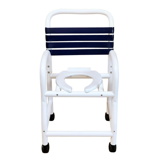 Deluxe New Era Patented Shower Commode Chair, 18" Internal Width, Open Front Removable Hard Seat, NO Commode Pail, 3" Twin All Locking Casters, 310 lbs wt Capacity