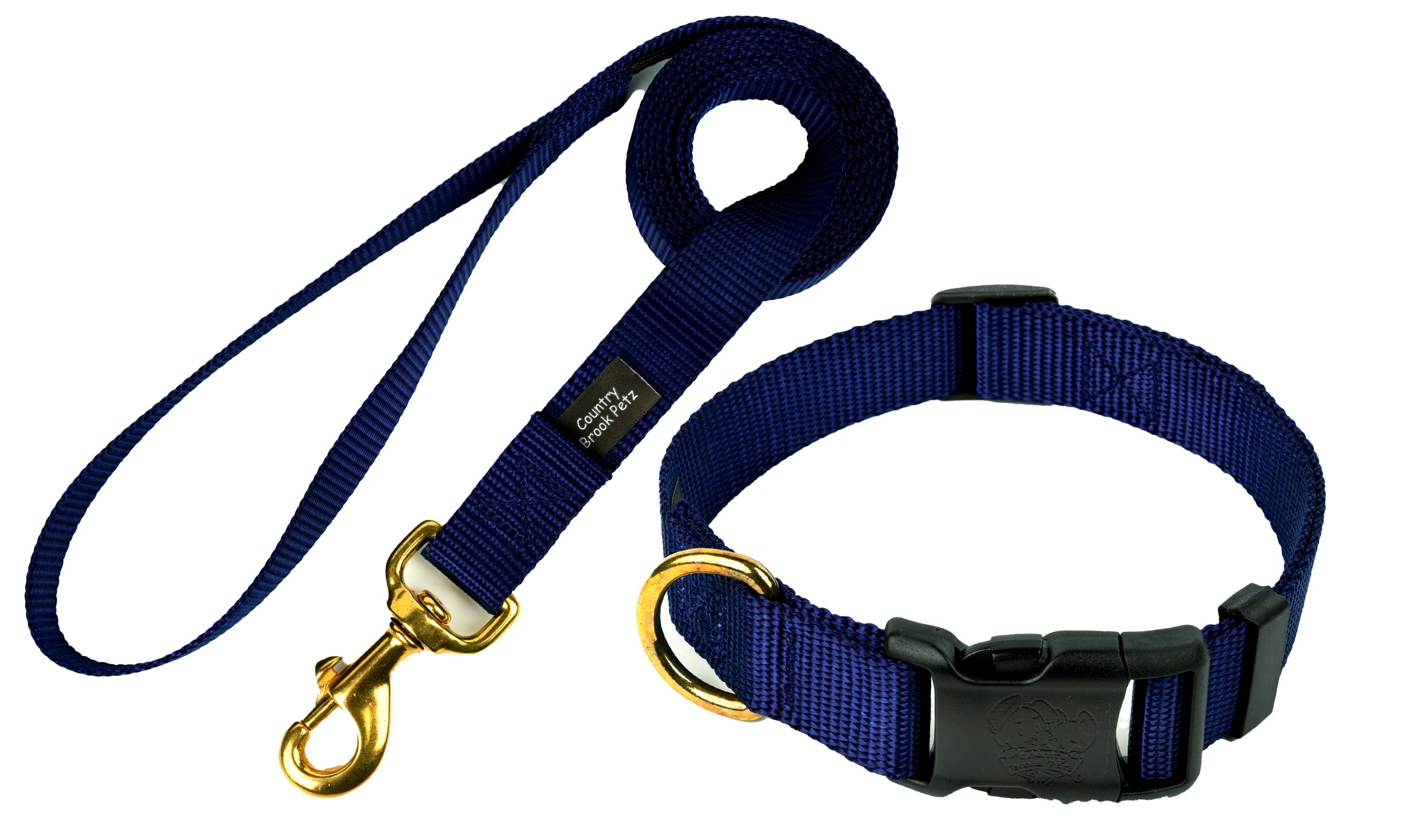 Navy blue dog collar and leash sales