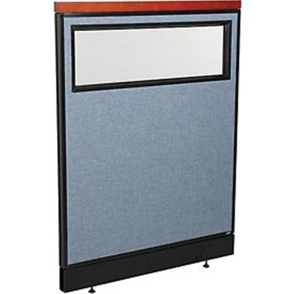 Deluxe Office Partition Panel with Partial Window & Pass-Thru Cable - Blue