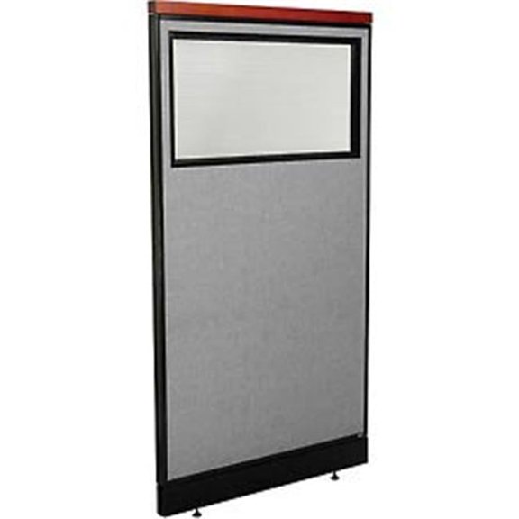 Deluxe Office Partition Panel with Partial Window & Pass-Thru Cable - Gray
