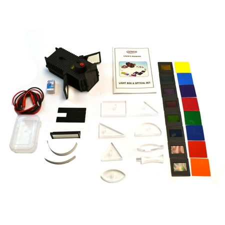 Deluxe Optics Kit - Mirrored Light/Ray Box & 29 Optical Components - Includes Manual with 18 Activities - Eisco Labs