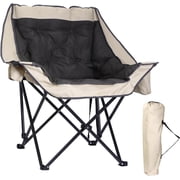 Deluxe Oversized Camping Chair with Thick Padding, Cooler Bag, Cup Holder & Side Pocket, Foldable Lawn Chair for Outdoor Relaxation 1-Pack