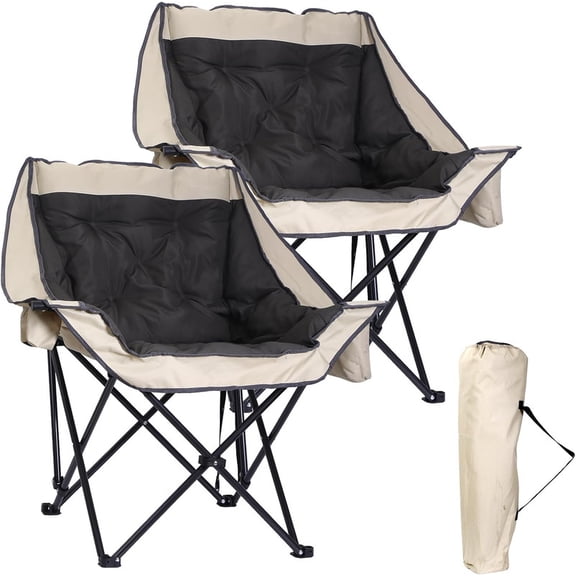 Deluxe Oversized Camping Chair with Thick Padding, Cooler Bag, Cup Holder & Side Pocket, Foldable Lawn Chair for Outdoor Relaxation (2-Pack)