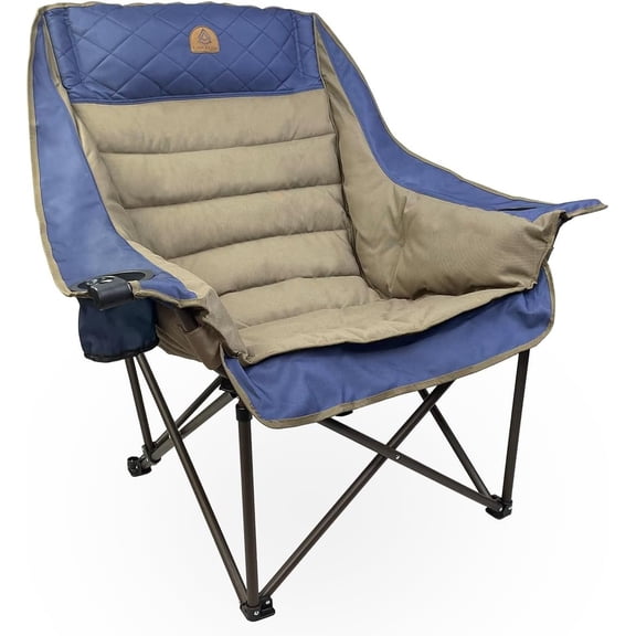 Deluxe Padded Camping Chair for & Outdoors, Oversize XL Outdoor Folding Chair Supports 400 lbs, Heavy Duty Seat w/Dual Cup Holders/Carry Bag for RV, Tailgating, Glamping