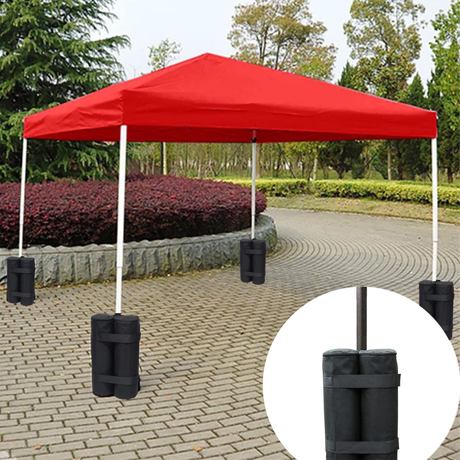 Deluxe Patio Umbrella Base Weight Bag 4 Pack 15.6in Diameter Heavy Duty Weather Resistant Sand Filled Secure Cantilever Sunshade Flagpole Holder Easy Carry Ergonomic Handle Foldable Storage