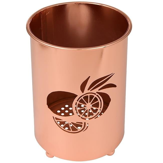 Deluxe Copper Plated Metal Utensil Holder Kitchen Tool Crock with Laser Cut Lemon Motif Deluxe Copper Plated Metal Utensil Holder Kitchen Tool Crock with Laser Cut Lemon Motif