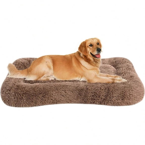 Deluxe Plush Dog Bed Pet Cushion Crate MatFulffy Comfy Kennel AntiSlip Washable Pad For Medium Large Dogs X Khaki