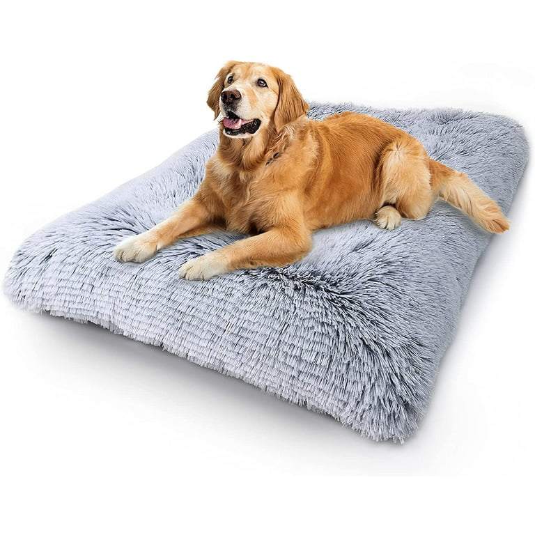 Deluxe Plush Dog Beds for Large Dogs Cats Washable Anti-Slip Pads Medium  38''×26'' Gray