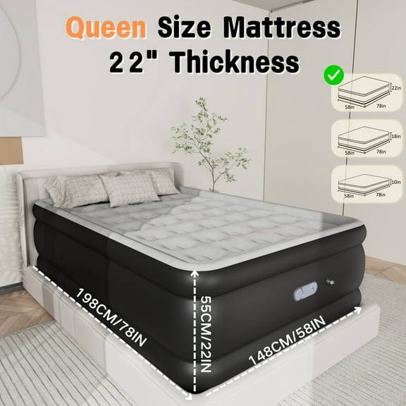 Deluxe Plush High-Rise Air Mattress with Electric Pump, Fast Self-Inflating Durable Air Bed, Portable Inflatable Mattress for Indoor & Outdoor Camping Use