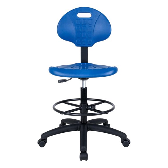 Deluxe Polyurethane Drafting Stool,18-Inch Footring,10-Inch Height Adjustable,450 Lb Capacity,Heavy Duty,for Lab and Drafting,Blue