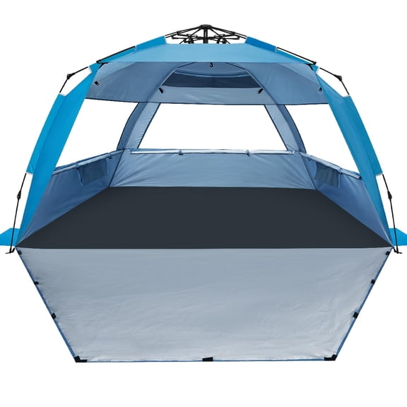 Deluxe Pop Up Beach Tent Sun Shade Shelter For 3-4/5-6 Person  Uv Protection Extendable Floor With 3 Ventilating Windows Plus Carrying Bag Stakes And Guy Lines