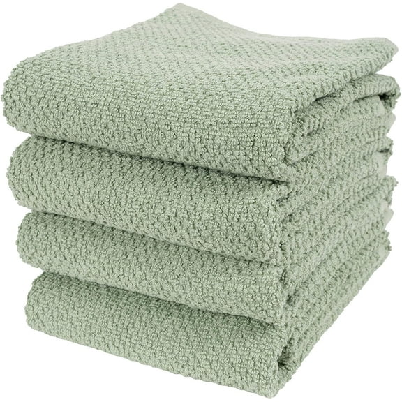 Deluxe Popcorn Terry Kitchen Towels, Cotton Kitchen Dish Towels, Set of 4, French Green
