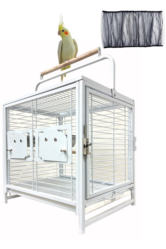Deluxe Portable Durable Heavy Duty Travel Veterinary Bird Parrot Carrier Cage Feeding Bowl Play Wooden Stand Perch with Handle Prevent Beaks Out