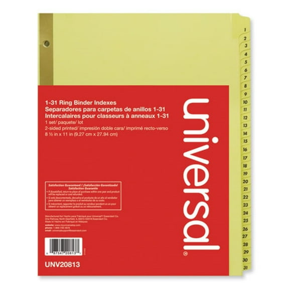 Universal UNV20813 Deluxe Preprinted Plastic Coated 1-to-31 Tab Dividers with Black Printing - Buff (1 Set)