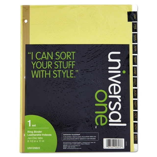 UNIVERSAL Leather-Look Mylar Tab Dividers 12 Month Tabs Letter Black ...