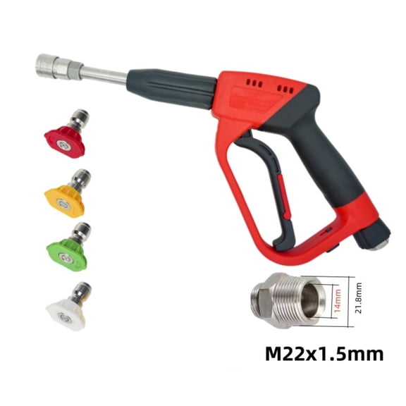 Deluxe Pressure Washer Gun with 4 Nozzle Tips M22x1.5mm Quick Connect Hose Spray Gun for Car Cleaning Garden Outdoor Use 11 Inch Anti-Tangle Handle 14mm Inner Diameter