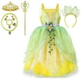 thumbnail image 1 of KAWELL Deluxe Princess Tiana Costumes Little Girls Dress Kids Fancy Gown Cosplay Halloween Party, 1 of 8