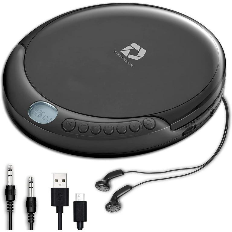Deluxe Products CD Player Portable with Micro USB Port, Stereo Earbuds, 60  Second Anti Skip, Includes Aux in Cable for use at Home or in Car 
