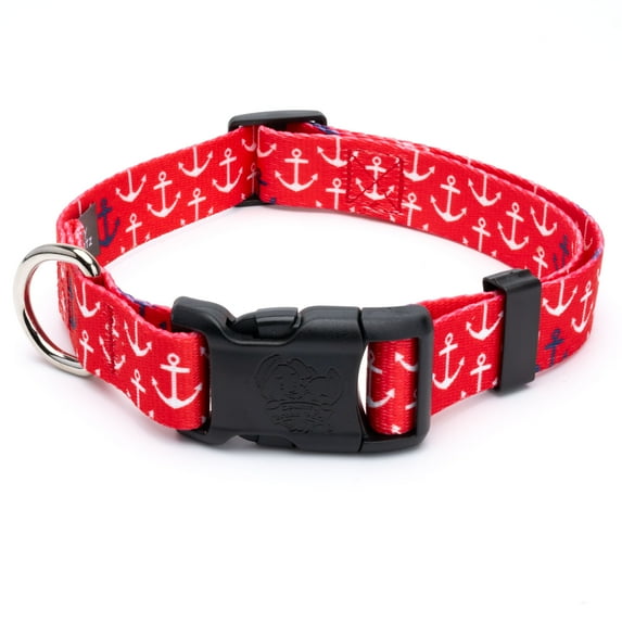 Country Brook Petz® Deluxe Red Anchors Away Dog Collar - Made in the U.S.A., Large