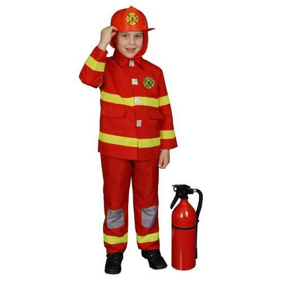 Deluxe Red Fire Fighter Dress up Children's Costume and Helmet Set Size: Medium