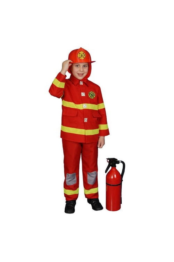 Deluxe Red Fire Fighter Dress up Children's Costume and Helmet Set Size: Medium