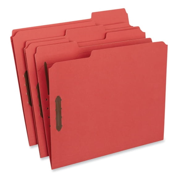 Universal Deluxe Reinforced Top Tab Folders with Two Fasteners, 1/3-Cut Tabs, Letter Size, Red, 50/Box -UNV13523