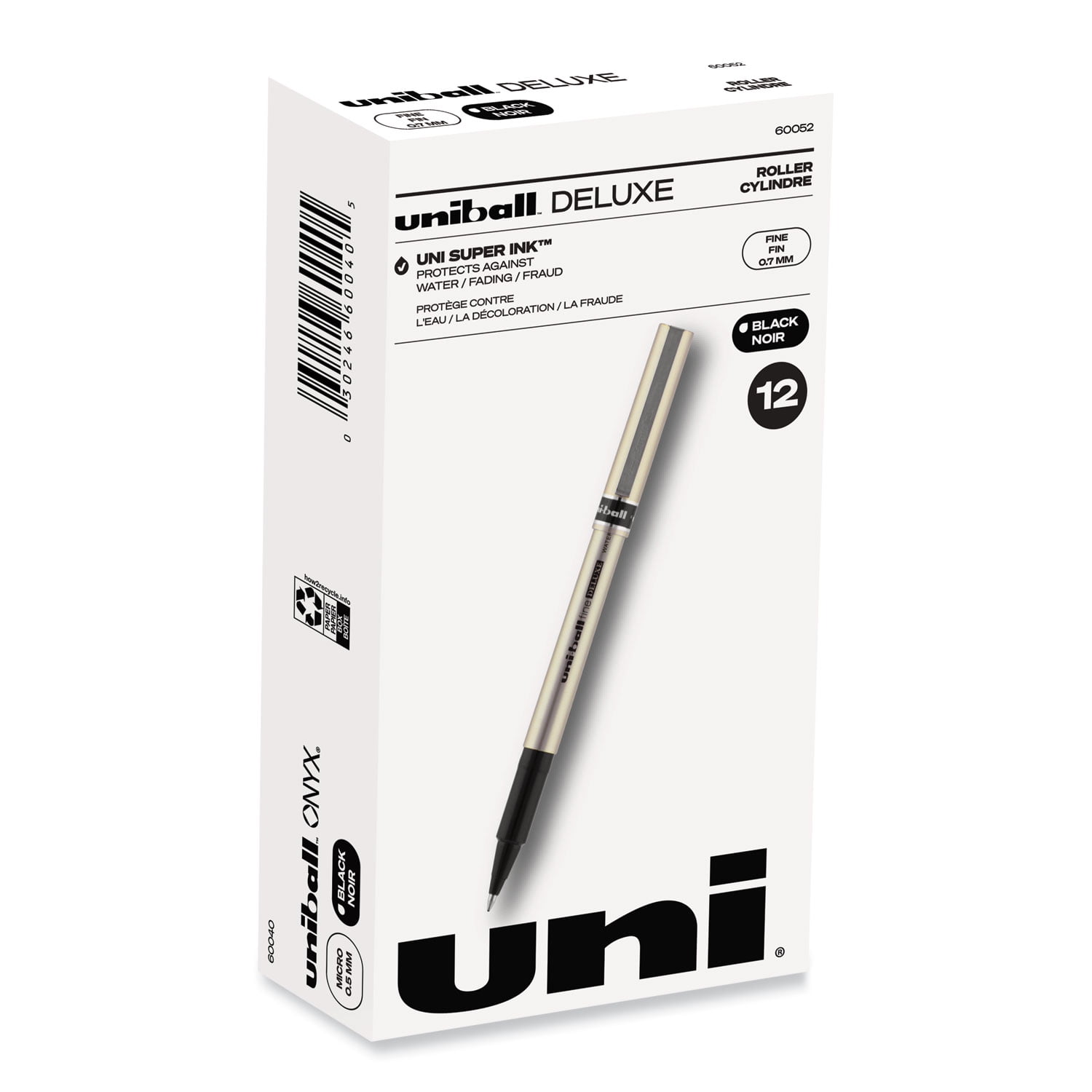 Deluxe Roller Ball Pen, Stick, Fine 0.7 mm, Black Ink, Champagne/Black Barrel, Dozen