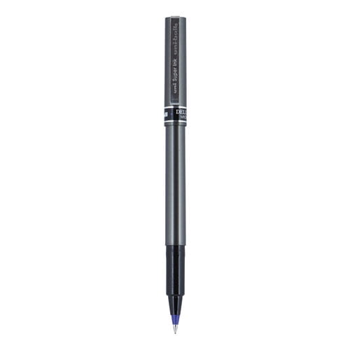 Deluxe Roller Ball Pen, Stick, Extra-Fine 0.5 mm, Blue Ink, Metallic Gray/Black/Blue Barrel, Dozen