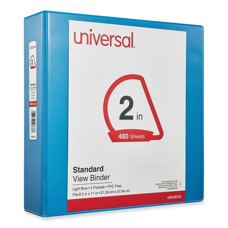 Universal Deluxe Round Ring View Binder, 3 Rings, 2" Capacity, 11 x 8.5, Light Blue -UNV20733