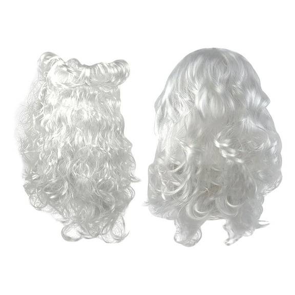 Basic Santa Claus Beard and Wig Set - Realistic White Fluffy Wig & Beard with Elastic Straps for Christmas Santa Costume