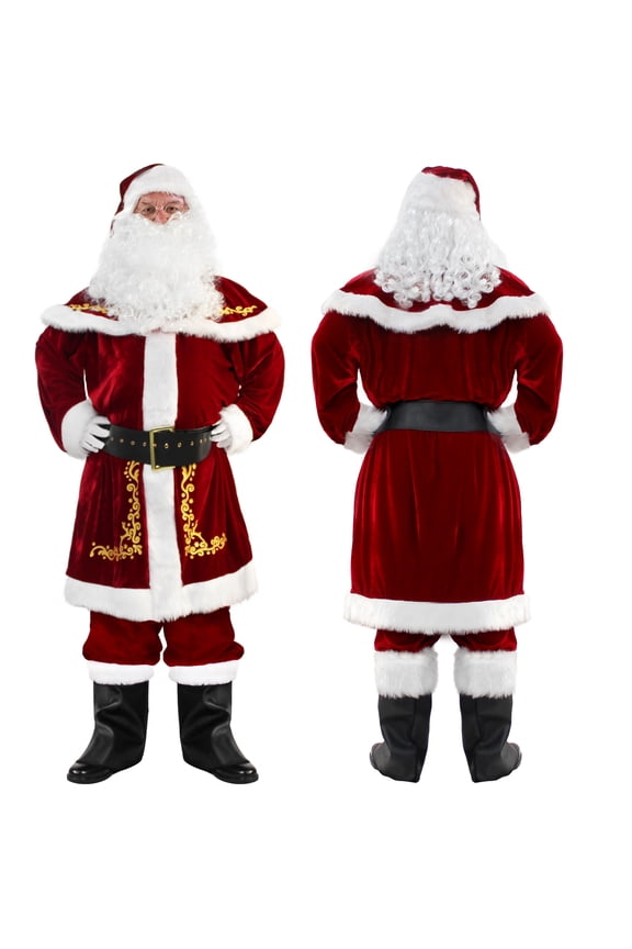 Deluxe Santa Costume for Men Santa Claus Suit 12pcs. Adults Christmas Jacket -M