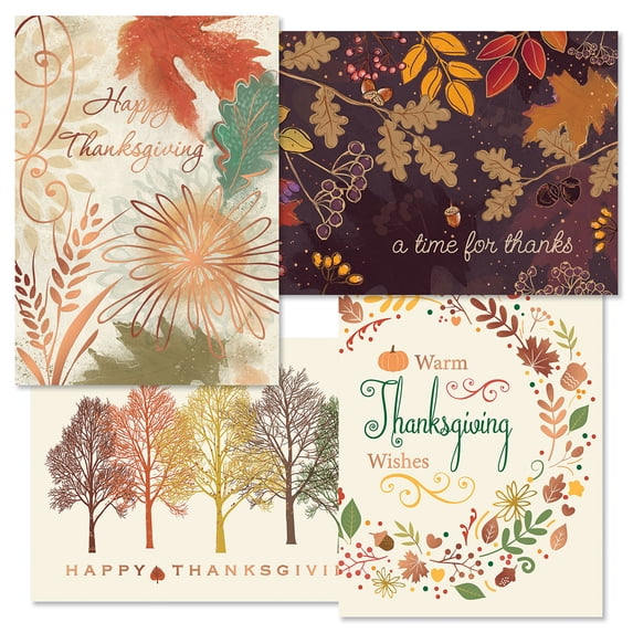 Deluxe Season of Thanksgiving Cards - Set of 8 with 4 Designs, 5 x 7 Inches, by Current