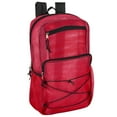 thumbnail image 1 of Deluxe See Through Mesh Multipocket Bungee Cord Backpack for School, Work, Sports, Gym, Travel, Recreation & Commuting in Red, 1 of 6