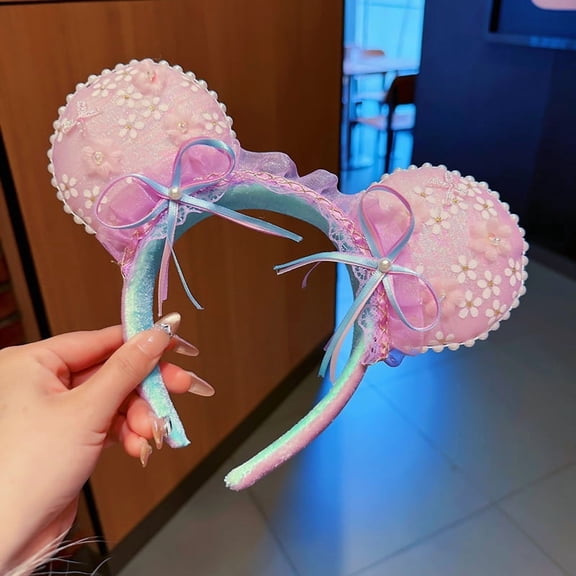 Deluxe Sequin Mickey-Style Ear Headbands for Women - Amusement Park Themed Bow Headbands, Cosplay & Party Hair Accessories (Mix & Match, Min. 3 pcs)