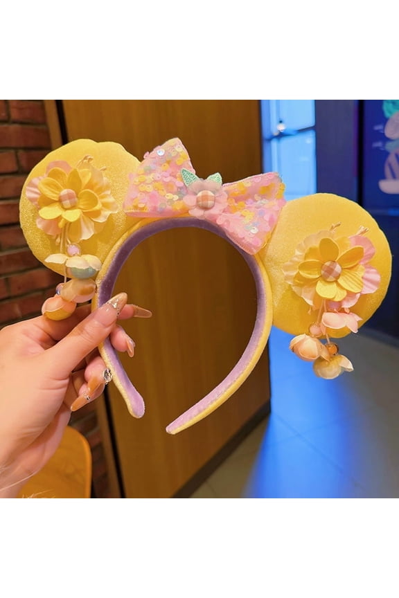 Deluxe Sequin Mickey-Style Ear Headbands for Women - Amusement Park Themed Bow Headbands, Cosplay & Party Hair Accessories (Mix & Match, Min. 3 pcs)