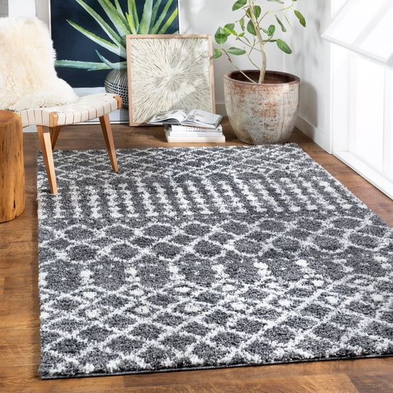 Deluxe Shag Charcoal 5'3" x 7'3" Global Rectangle Area Rug