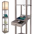 thumbnail image 1 of Shelf Floor Lamp with 1 Drawer, 2 USB-C Ports, 2 AC Outlets, LED Modern Floor Lamp with 3 Color Temperature, Storage Display Wood Standing Lamp for Living Room, Bedroom, Office (Grey), 1 of 12