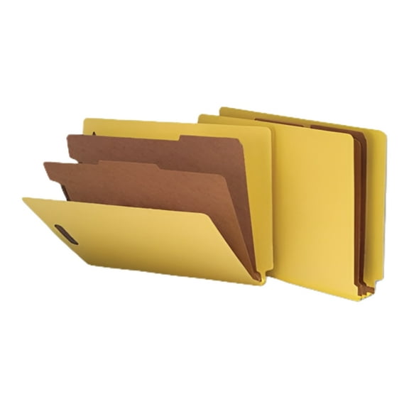 Deluxe Six-Section Colored Pressboard End Tab Classification Folders, 2 Dividers, Letter Size, Yellow, 10/Box