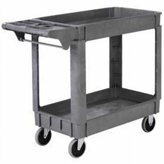 Deluxe Small 2 Shelf Plastic Utility & Service Cart 5 in. Rubber Casters - Gray - 5in.